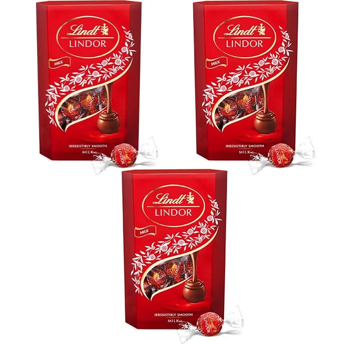Lindt Lindor Bombons de chocolate com leite com interior de chocolate cremoso, aprox. 16 bombons, 200 g x 3 embalagens