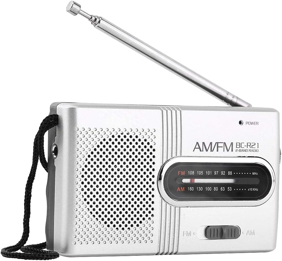 VBESTLIFE Rádio portátil, leitor de rádio FM com 2 pilhas AA (não incluídas), mini rádio com altifalante incorporado, prateado