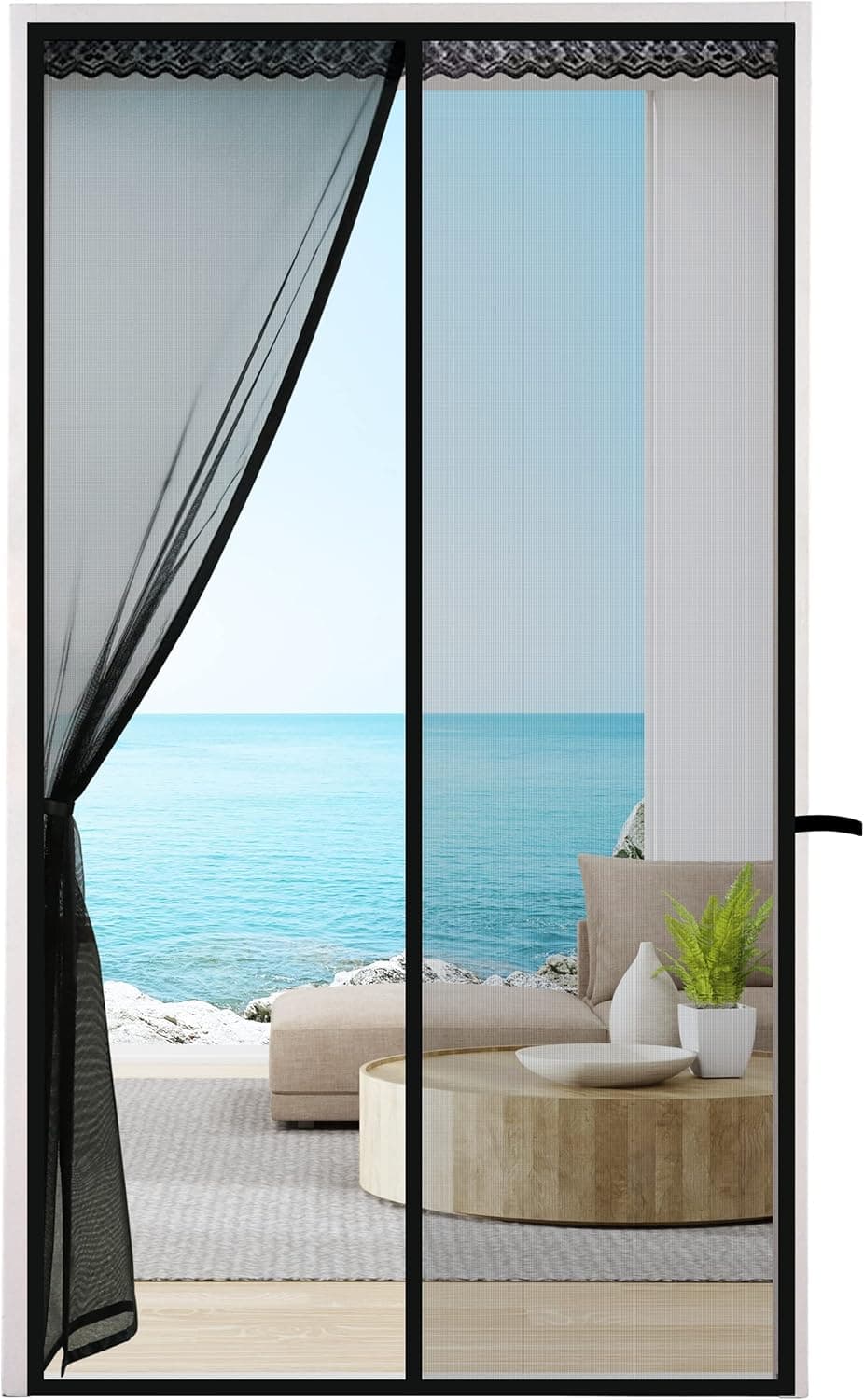 Mosquiteira de porta magnética de varanda, respirável mosquiteira magnética para porta de correr de pátio, porta traseira, uso interior e exterior (75 x 210 cm, preto)