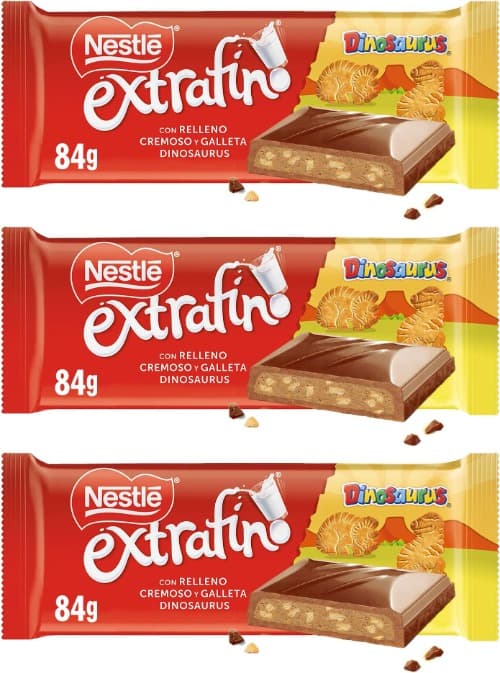 NESTLÉ EXTRAFINO tablet de chocolate com leite e bolacha dinosaurus, 84 g x 3