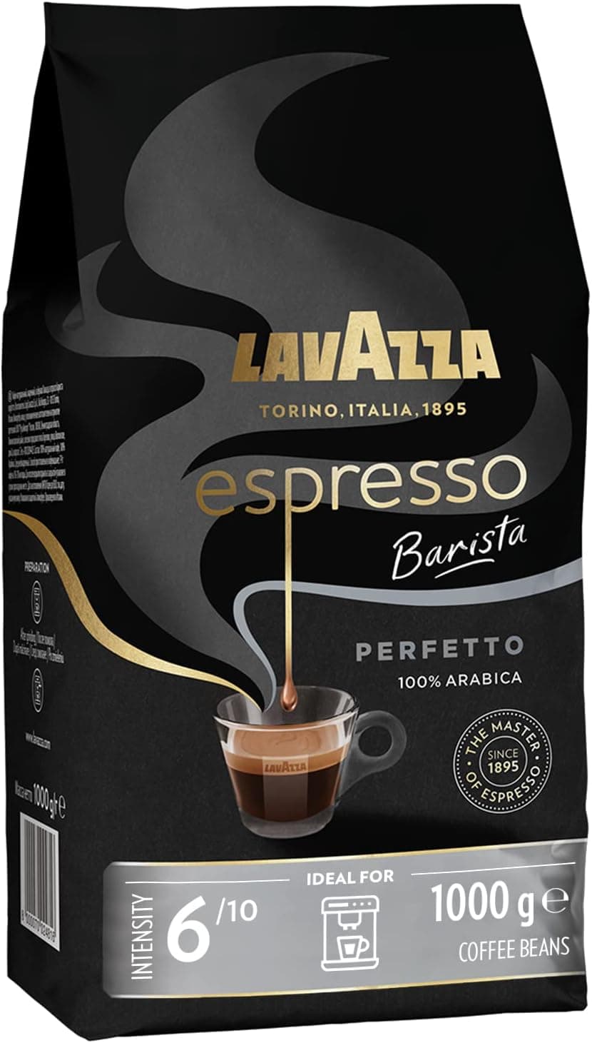 Lavazza, Espresso barista perfeito, café em grão natural, ideal para máquina de café expresso ou super automática, com notas aromáticas florais, 100% árabica, intensidade 6/10, torção média, 1 kg