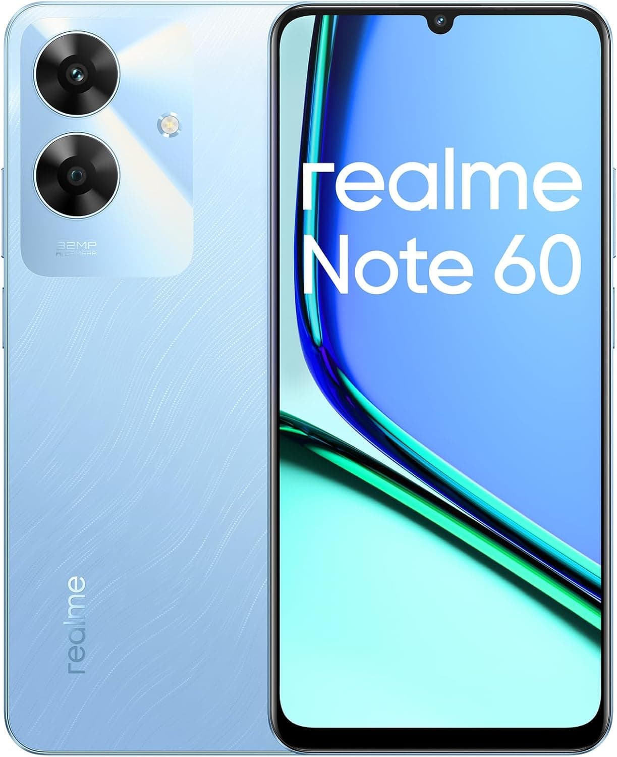 realme Note 60 Smartphone Android, telemóvel 4G Dual SIM, ecrã LCD 90 Hz 6,74 ", 6 GB RAM 128 GB ROM, bateria 5000 mAh, câmara transparente de 32 MP, azul, sem adaptador