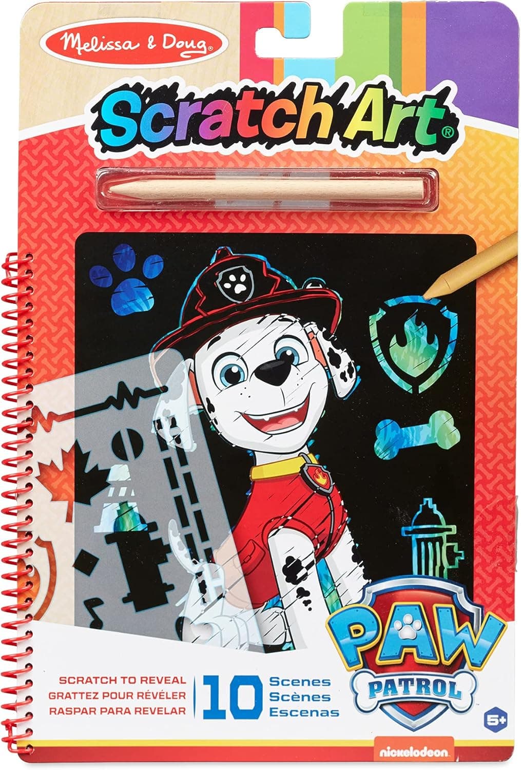 Melissa & Doug PAW Patrol Bloc Scratch Art Marshall, patrulha canina papel de risco, jogo criativo, atividades de viagem presente para crianças de 5 anos