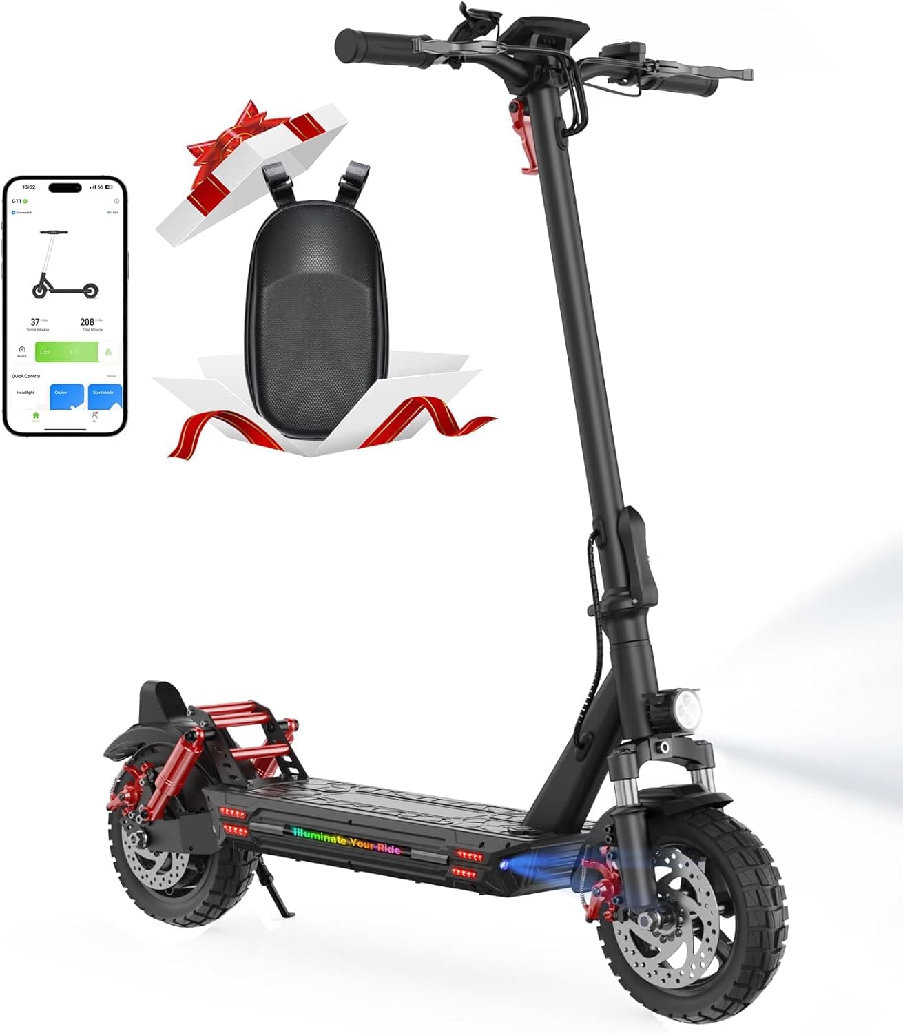 iScooter 10" Patinete Electrico Adultos con Cerraduras Electrónicas, Autonomía 40-45KM, MAX 25 KM/H, Control App, Scooter Eléctrico Adulto Plegable, Carga 150 kg