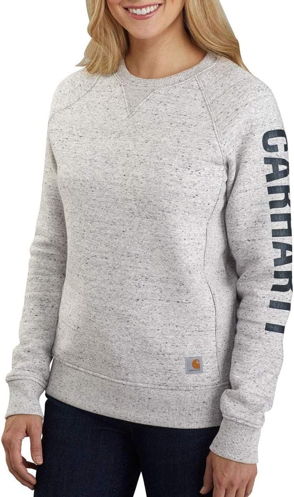 Carhartt Camisola com logótipo de cor block na manga, gola redonda, tecido de espessura média, Relaxed Fit para mulher