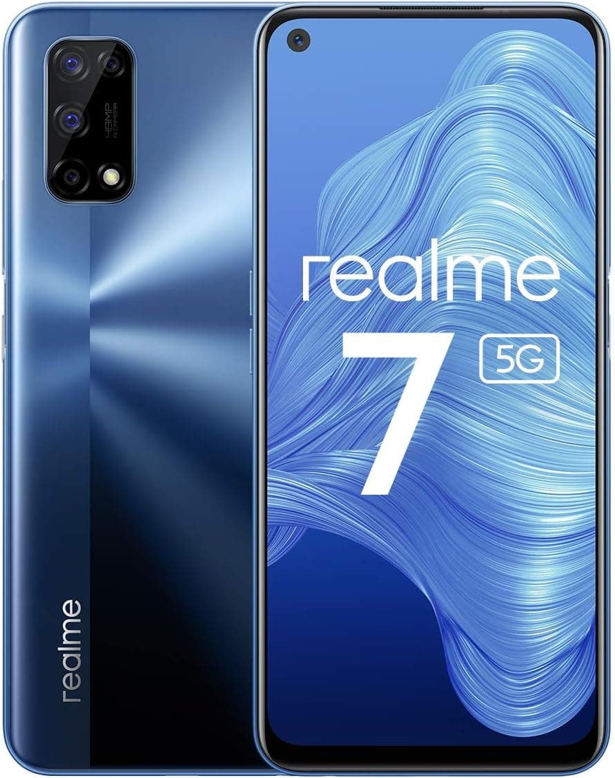 realme 7 5 g Smartphone livre, ecrã Android de 6,5", 48 MP + 16 MP câmara quádrupla, bateria de 5000 mAh, carregamento Dart de 30 W, Dual SIM, NFC, 6 + 128 GB, azul, prateado