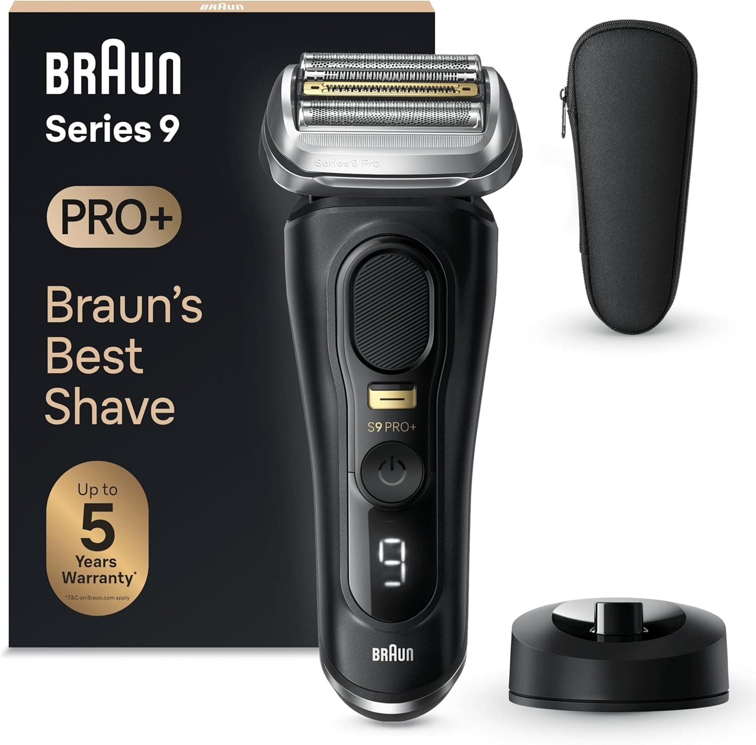 Braun Máquina de barbear elétrica Series 9 PRO Plus para homens, 5 elementos de barbear Pro e aparador de pelo longo de precisão, suporte de carga, máquina de barbear elétrica húmida e seca com 60
