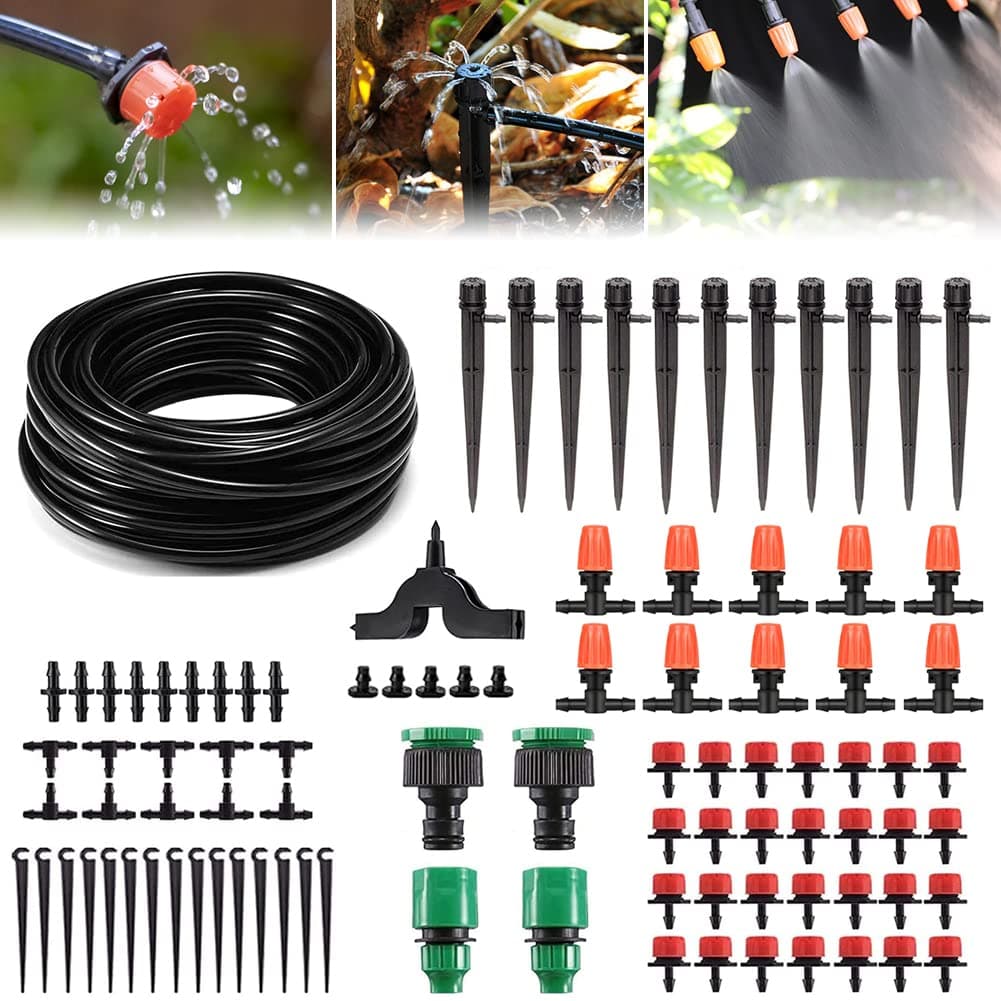 Cadoal Sistema de rega para jardim, 30 m, tubo de rega, sistema de rega automático por gotejamento, conjunto de rega para plantas, mangueira de 1/4 polegadas, bicos pulverizadores para irrigação