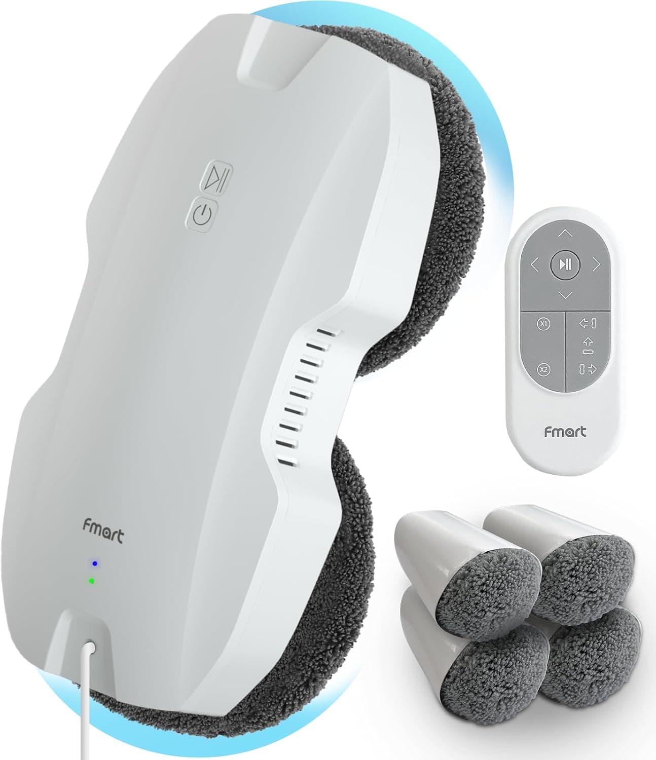 Fmart T8 Pro Robot Limpeza de vidro, 3800 Pa de sucção limpa vidros elétricos janelas, navegação inteligente, controlo remoto, detecção de bordas, adequado para todas as superfícies lisas, panos
