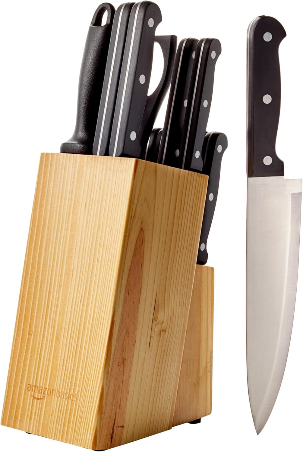 Amazon Basics Conjunto de facas de cozinha e suporte (14 peças), preto