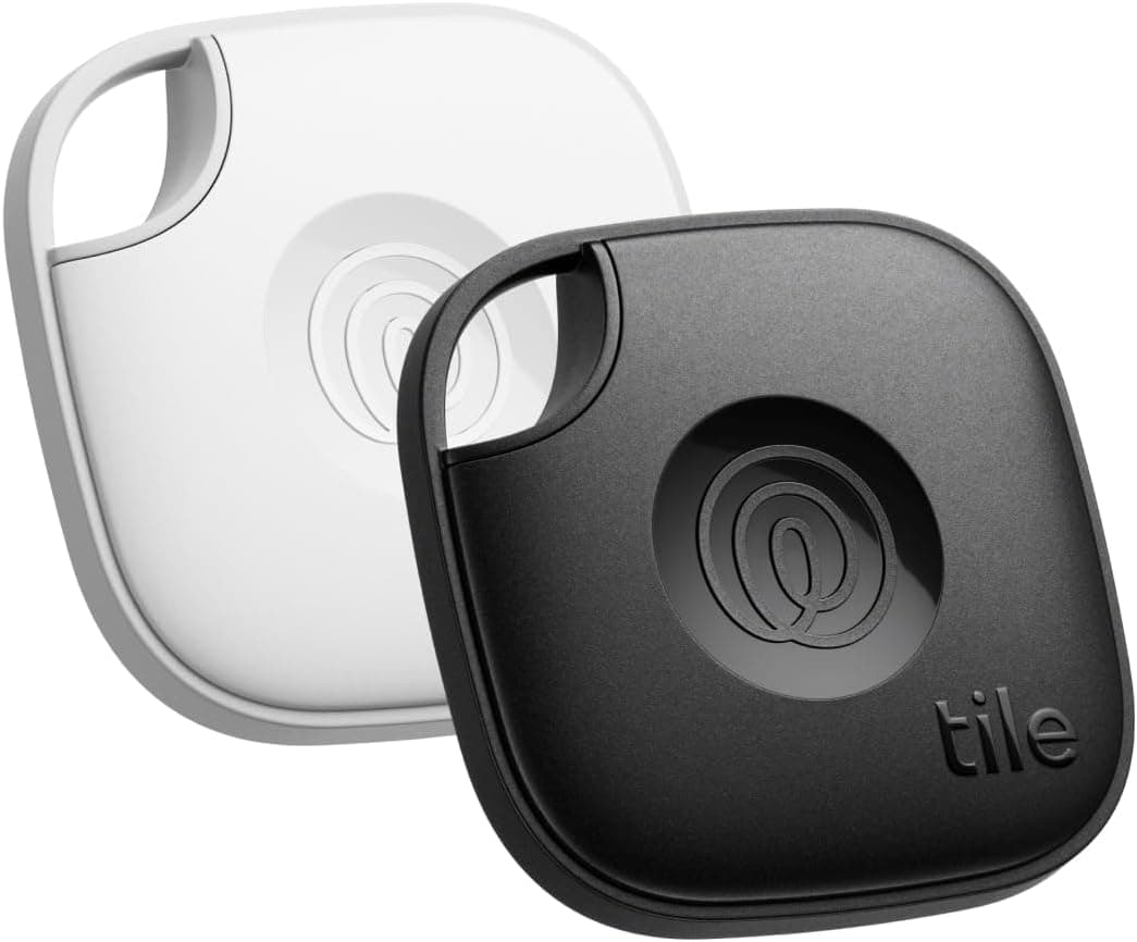 Tile by Life360 Mate (2024) - Localizador Bluetooth, localizador de chaves e localizador de objetos para chaves, malas e muito mais. Localizador de telefones. Pacote de 2 (preto/branco)