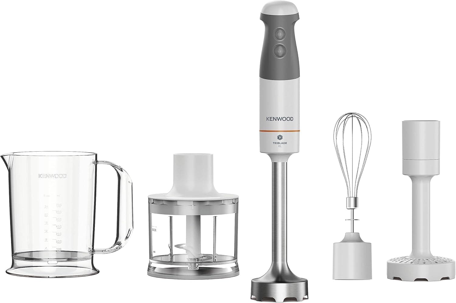 Kenwood Küchengeräte Triblade XL HBM40.306WH Liquidificadora de mão, batedeira com pé de aço inoxidável removível com lâmina de 3 pás para puré mais rápido, 850 W, cor branca/cinza