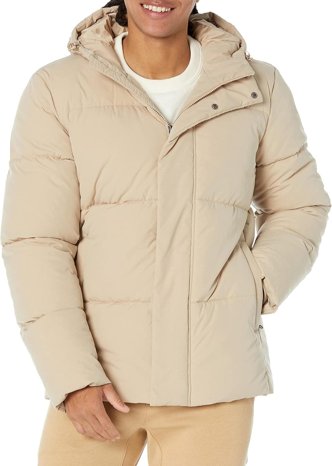Amazon Essentials Casaco acolchoado com capuz de comprimento médio (disponível em tamanhos grandes e longos especiais) homem