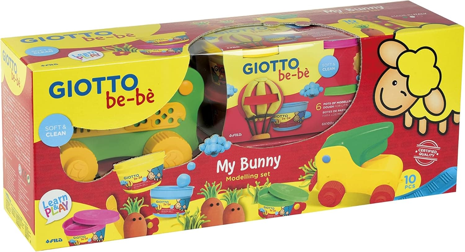 GIOTTO be-bè, Conjunto criativo de massa para jogar, suave, limpo, My dough bunny, 10 unidades