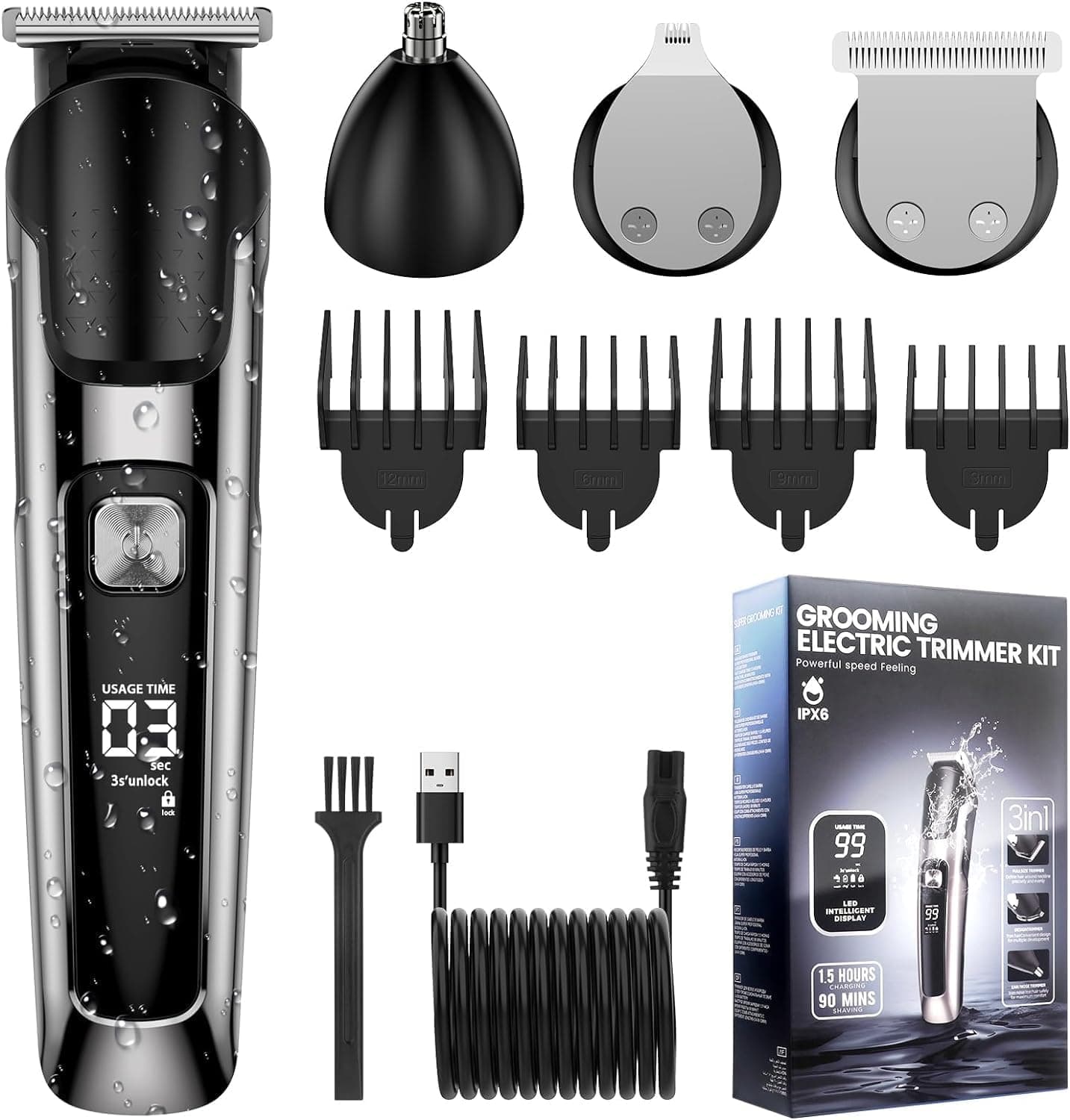Vexloria Tondeuse Aparador de barba para homem, máquina de cortar pelos elétrica para homem aparador para nariz orelhas e sobrancelhas corporal cortadores faciais tudo em J01