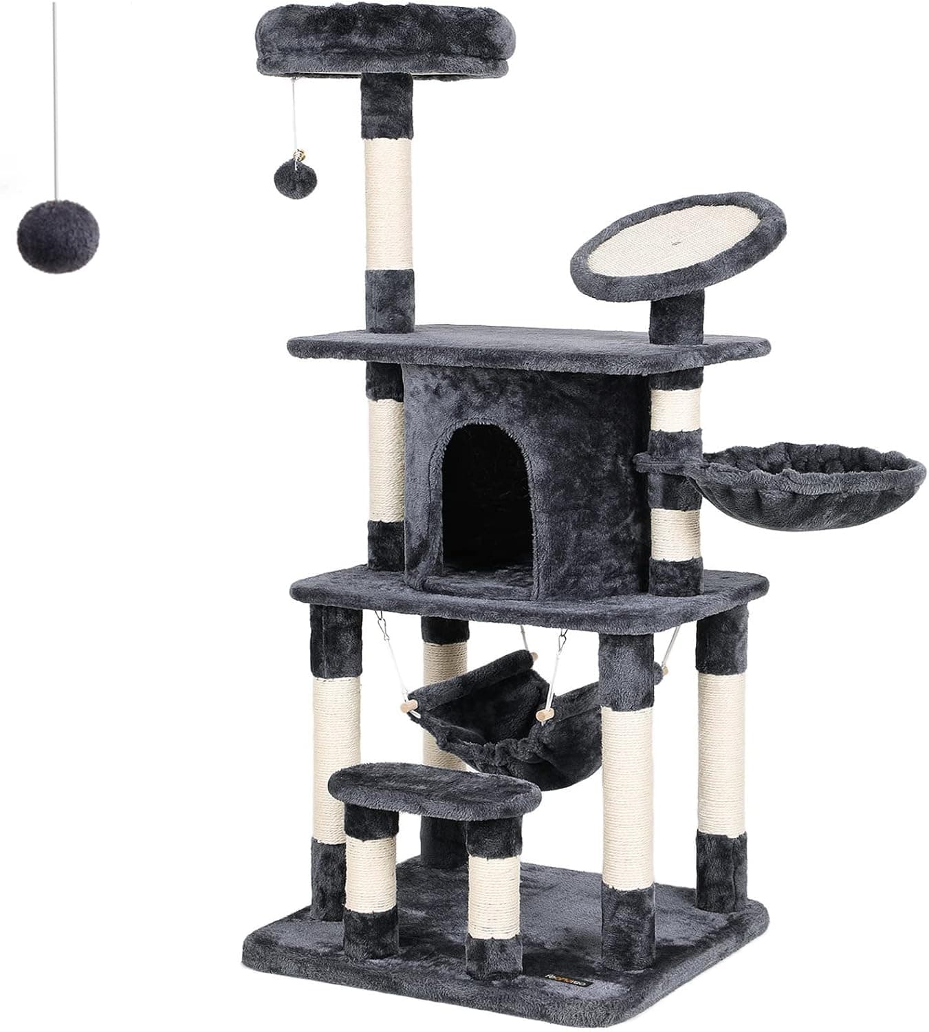 Feandrea Árvore para gatos raspador com casa luxuosa plataforma redonda com borda curva postes revestidos por corda de sisal 