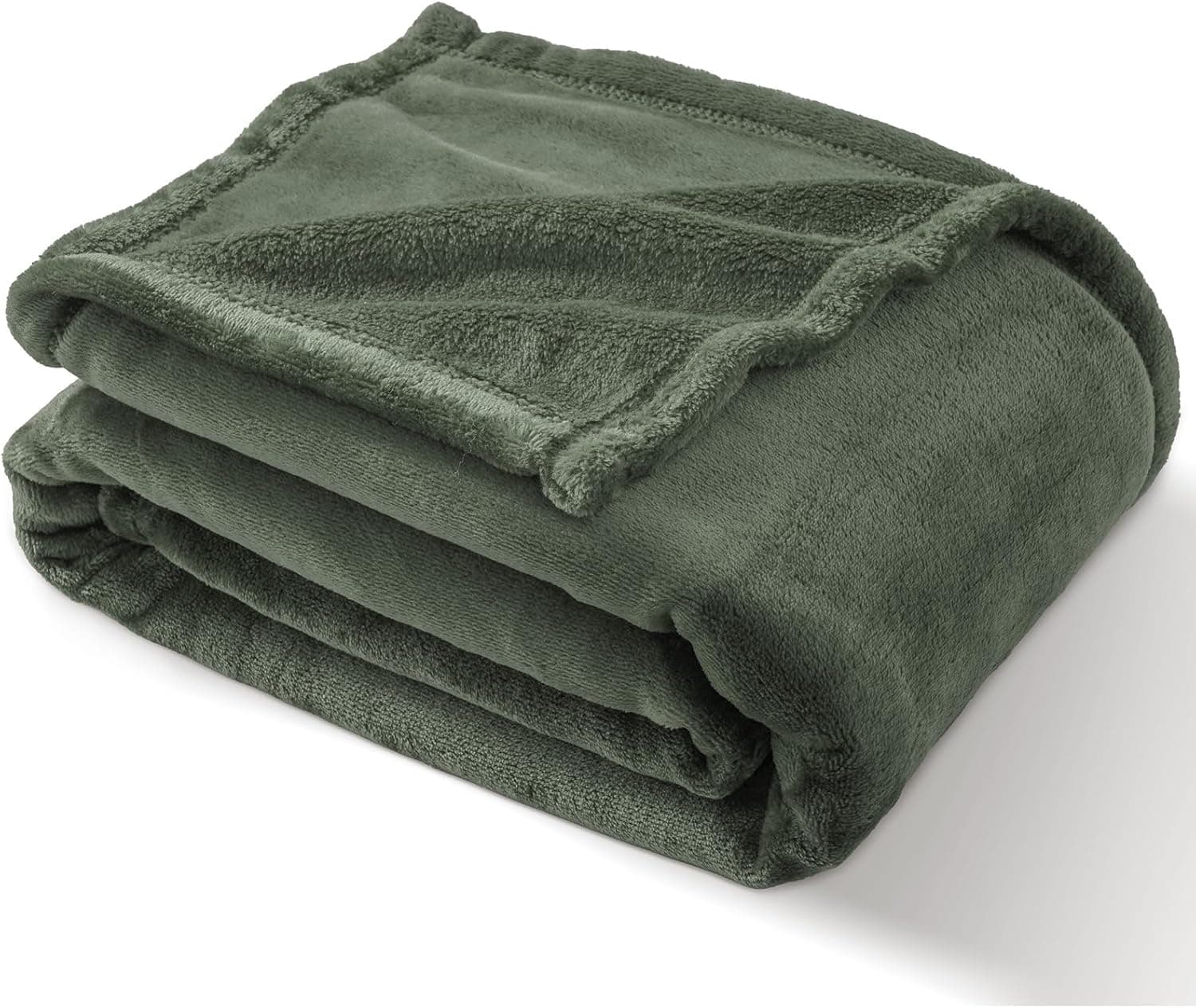 PHF Cobertor macio e quente de forro polar, 130 x 150 cm, com certificado Oeko-Tex, para sofá, cama, colchas e cobertores, cor verde azeitona