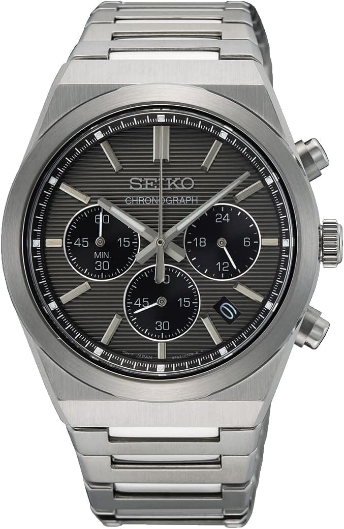 Seiko Relógio analógico para homens de quartzo com correia em aço inoxidável SSB455P1, Prata, Vestido clássico