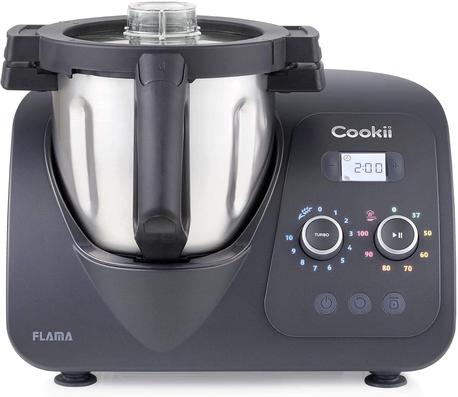Flama Robô de cozinha multifuncional Cookii 2186FL, 1500W, Wi-Fi, 8 temperaturas entre 37 e 120 °C, 10 velocidades, capacidade de até 5 kg, recipiente de 3,8 l, mais de 200 receitas