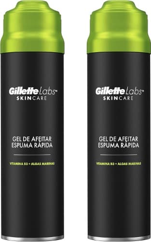 Gillette Labs Gel de barbear com espuma rápida, refresco, acalma e protege contra a irritação da pele durante a lavagem, fácil de enxaguar, 198 ml x 2