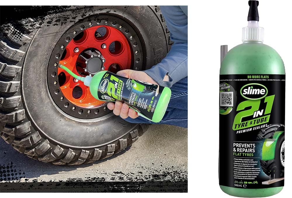 Slime 10194-51 Selante de pneus e câmaras 2 em 1, reparação de perfurações, premium, prevenção e reparação, adequado para fora de estrada, verde, 910 ml (32 oz)