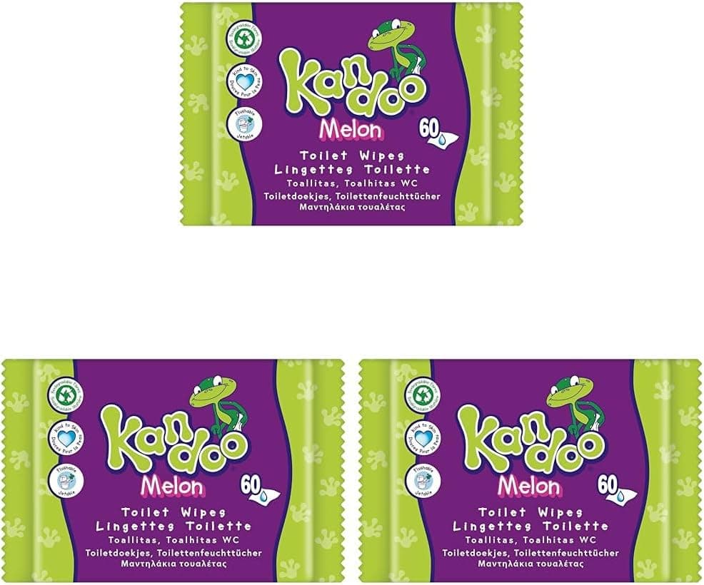 Kandoo - Melon Wipes - Disposable Wet Wipes for Children - Extreme Softness - Superior Eficiency - Dermatological Tested - 1 embalagem de 60 Wipes (embalagem de 3)