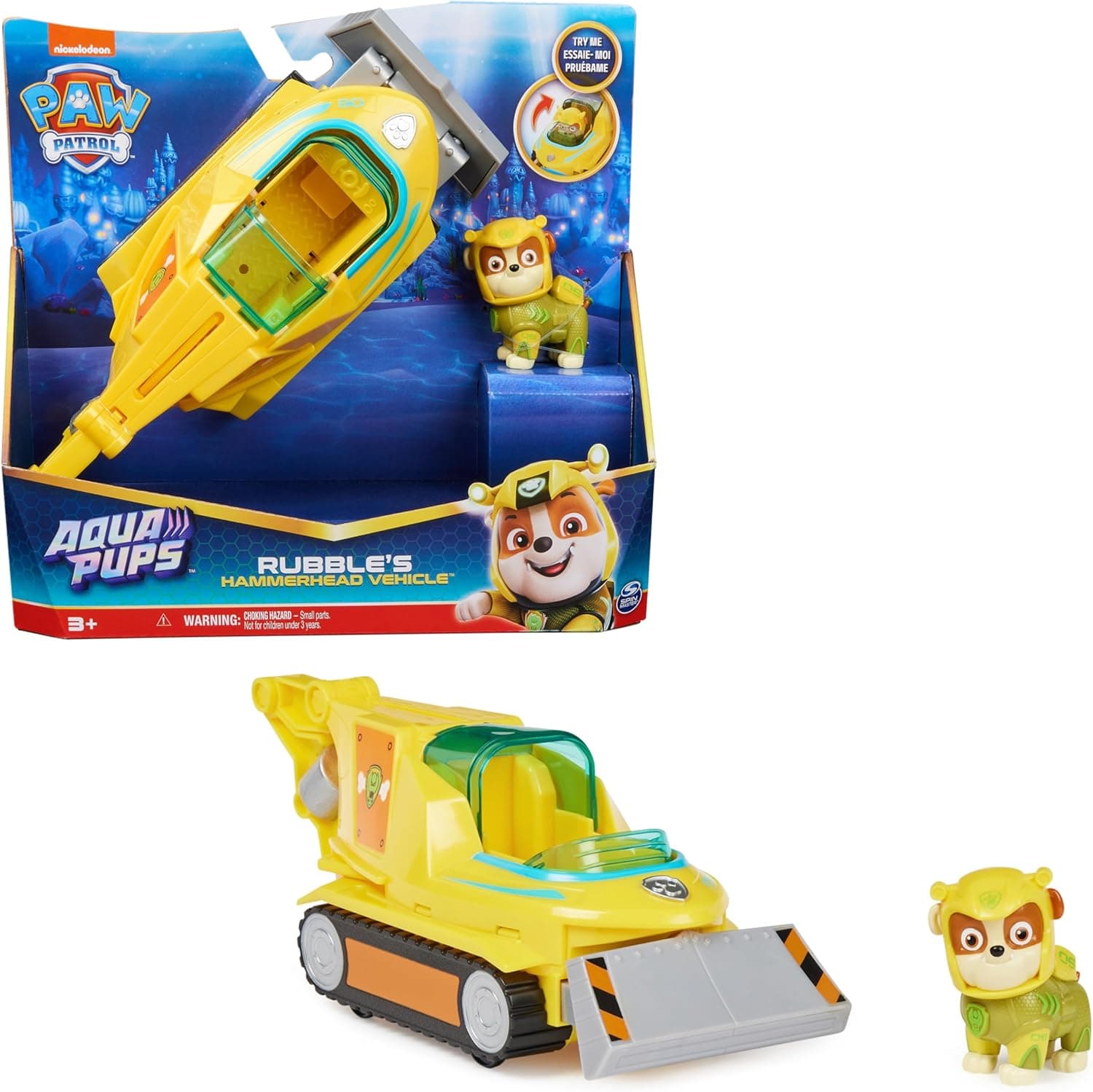 Patrulha canina - AQUA PUPS - Figura de ação da PATRULLA CANINA - veículo de tubarão martelo transformável de Rubble com figura de ação colecionável - 6066158 - brinquedos crianças 3 anos +