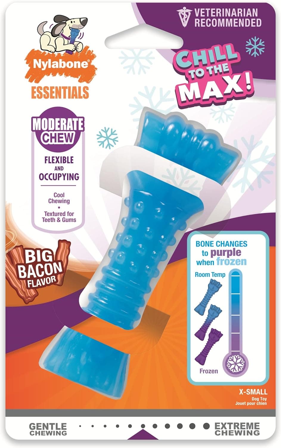 Nylabone Brinquedo mastigável para cães de refrigeração moderada e dentária, congelável, sabor frango, extra pequeno, para cães de até 7 kg