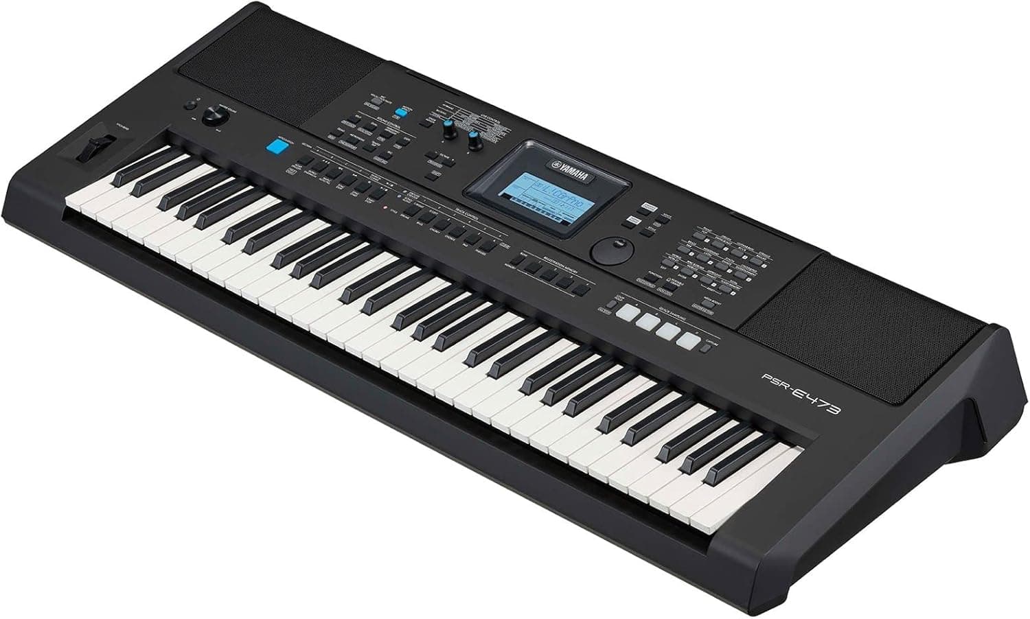 Yamaha PSR-E473 Teclado digital portátil e versátil com 61 teclas sensíveis à pulsação, preto