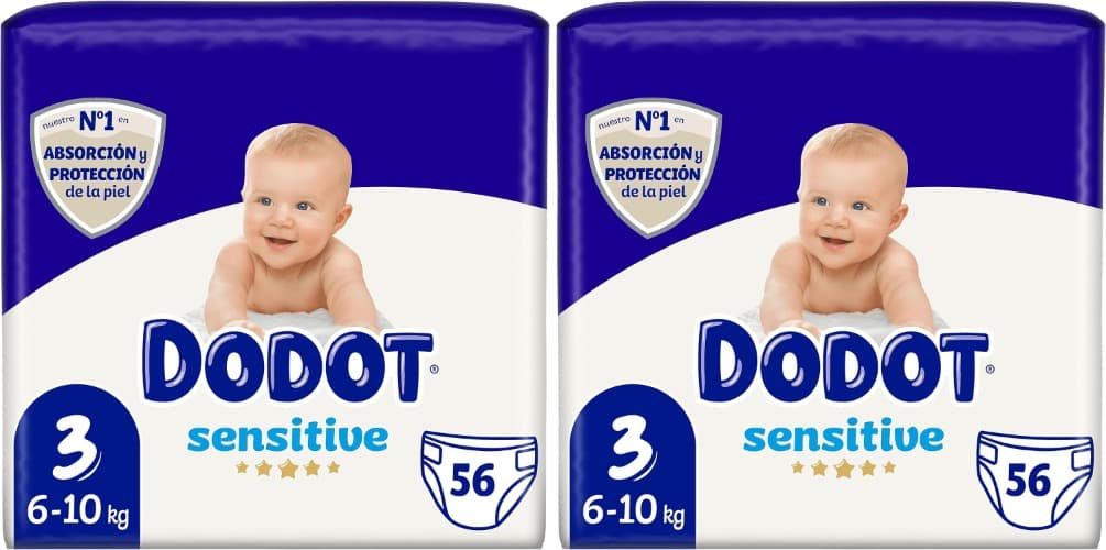 Dodot Sensitive | Fraldas descartáveis para bebés 6 a 10 kg, 56 unidades