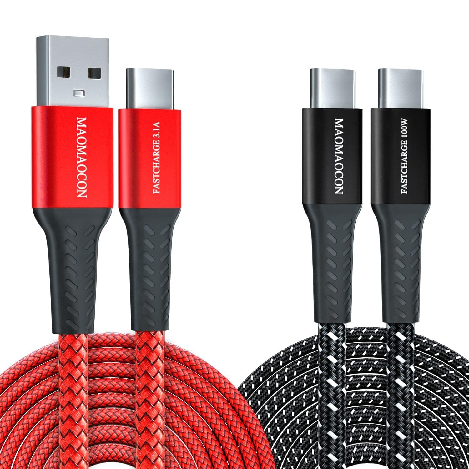 [2 unidades 2 m] 100 W PD3.0 USB C a C cabo de carregamento rápido cabo 3,1 A USB A a C de carregamento rápido de nylon trançado para iPhone 16 Samsung Galaxy S23 iPad Pro MacBook Air Tablets etc