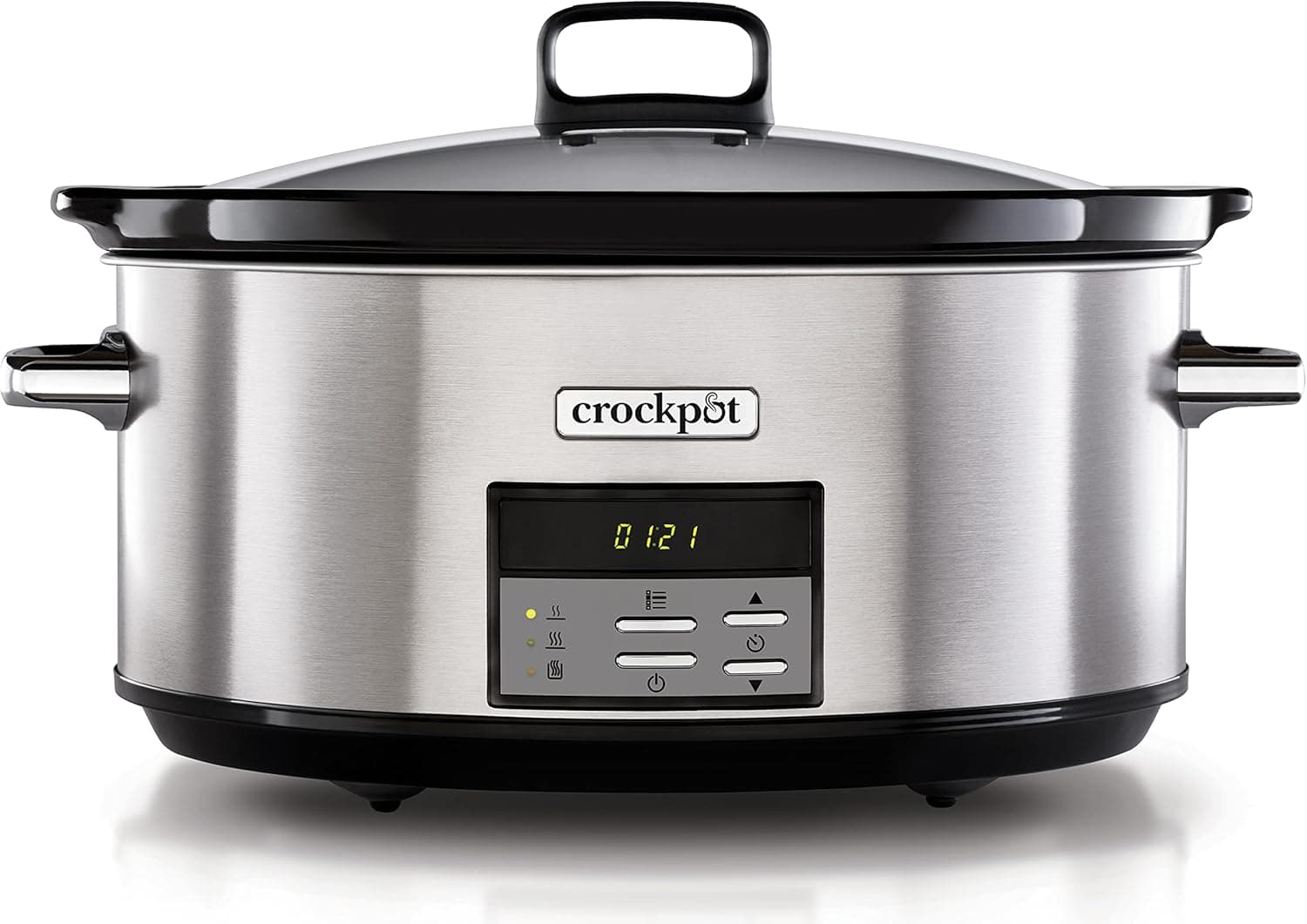 Crock-Pot Ferro de cozedura lenta digital com recipiente adequado para o forno, 7,5 l (mais de 10 pessoas), adequado para máquina de lavar louça | aço inoxidável [CSC063X]