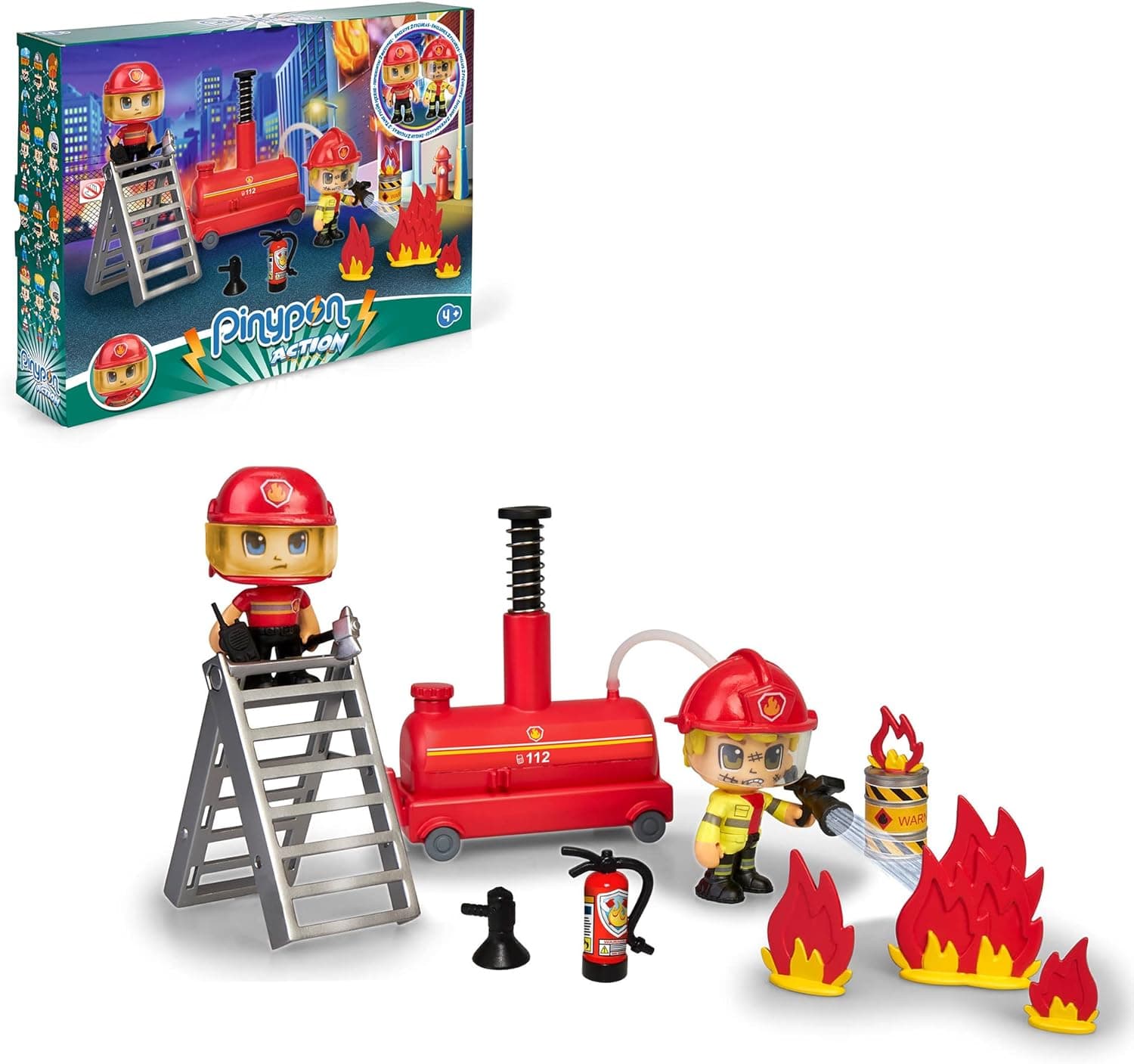 Pinypon Action - Bomba de água e 2 bombeiros, para meninos e meninas a partir de 4 anos, famosa (700016236)