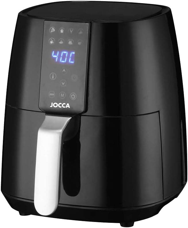 Jocca - Frigideira de ar quente 3,8 L | Frigideira sem óleo, cozinha saudável, 1450 W de potência, proteção sobreaquecimento | pega com toque frio (prata/preto)