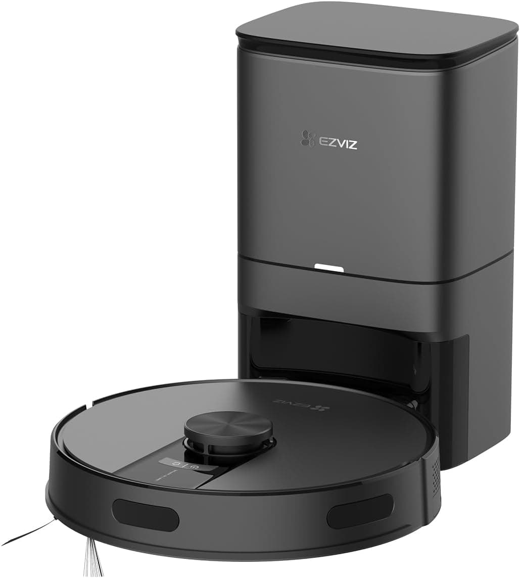EZVIZ Robot aspirador e esfregona de chão com base auto-esvaziada, sucção 4000Pa, navegação LDS LiDAR e detetores infravermelhos de obstáculo, detecção de tapetes/quedas, App/Alexa/Google, RE4 Plus