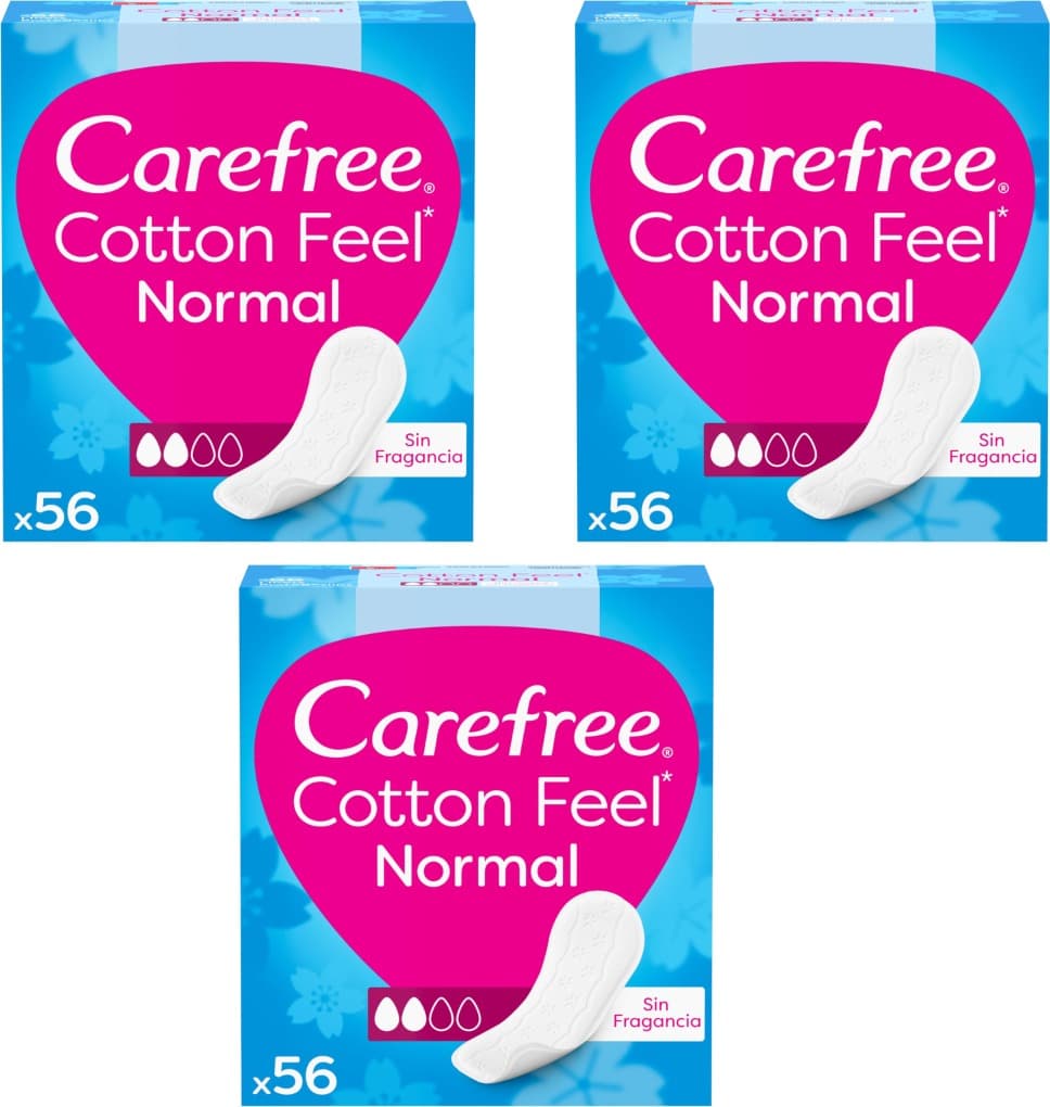 Carefree Cotton Feel normal sem fragrância, Protegeslips 56 unidades x 3