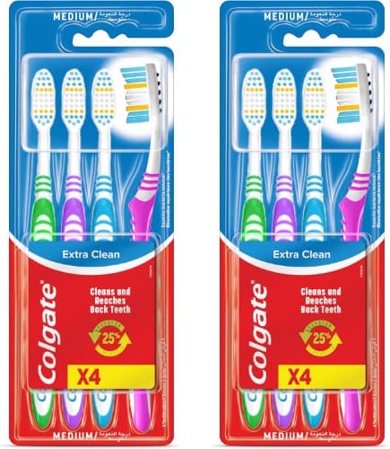 Colgate Escova de dentes extra limpa dureza média, pack 4 x 2