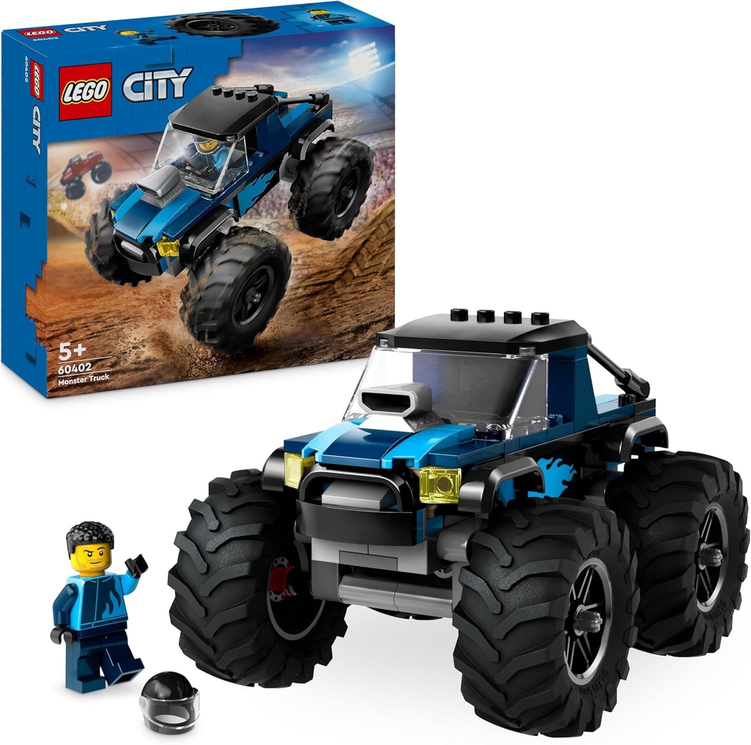 LEGO City Monster Truck Azul – Camião Todo-o-Terreno com Minifigura de Motorista, Jogo Imaginativo para Crianças a partir dos 5 Anos, 60402