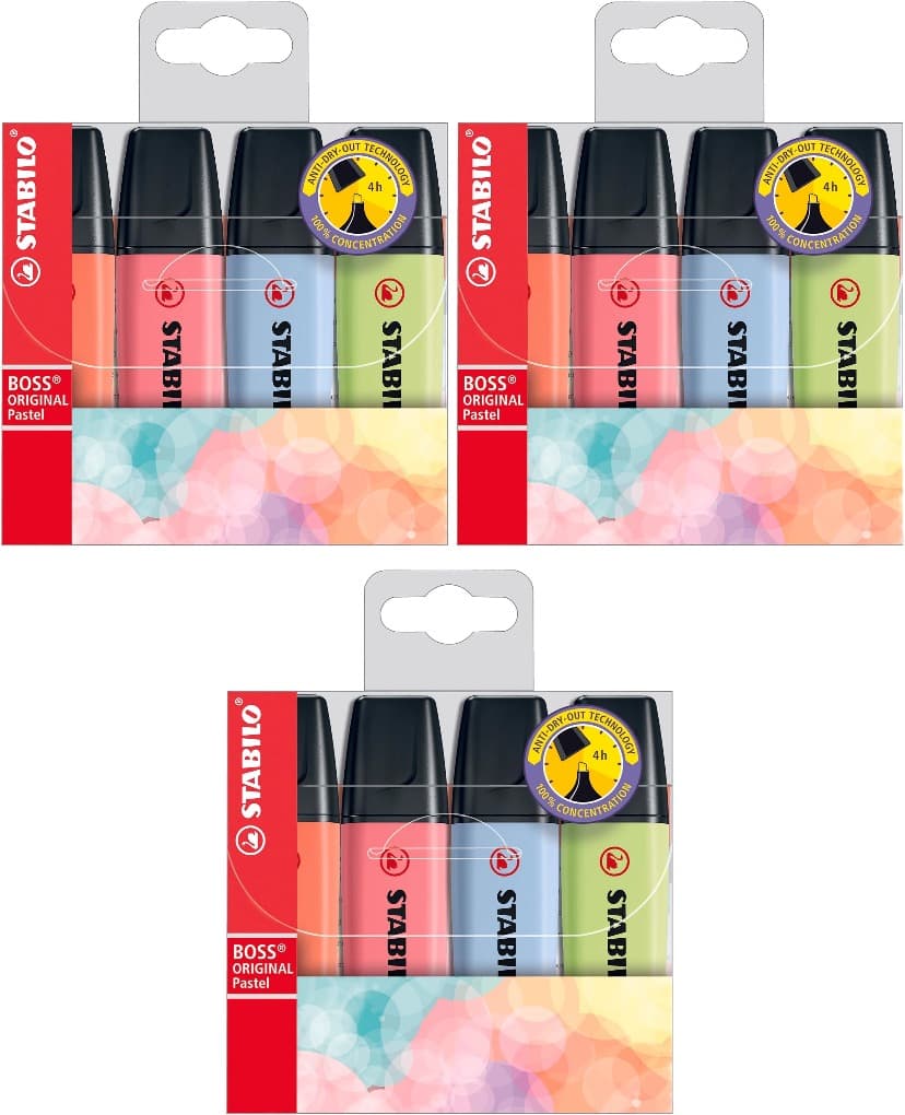 STABILO BOSS ORIGINAL | Marcadores de sublinhar pastel em estojo com 4 cores