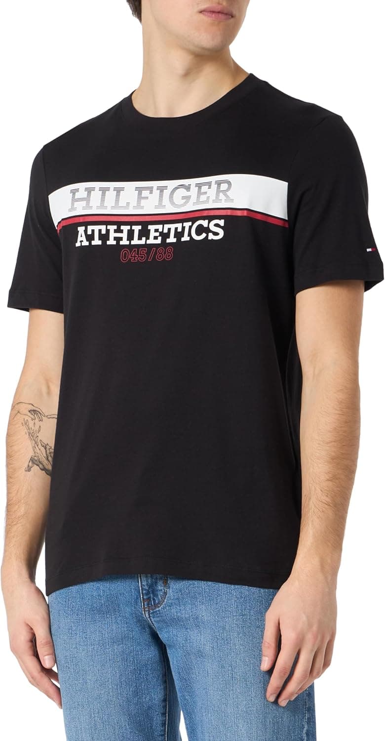 Tommy Hilfiger T-shirt de manga curta para homem Hilfiger Ath Tee gola redonda