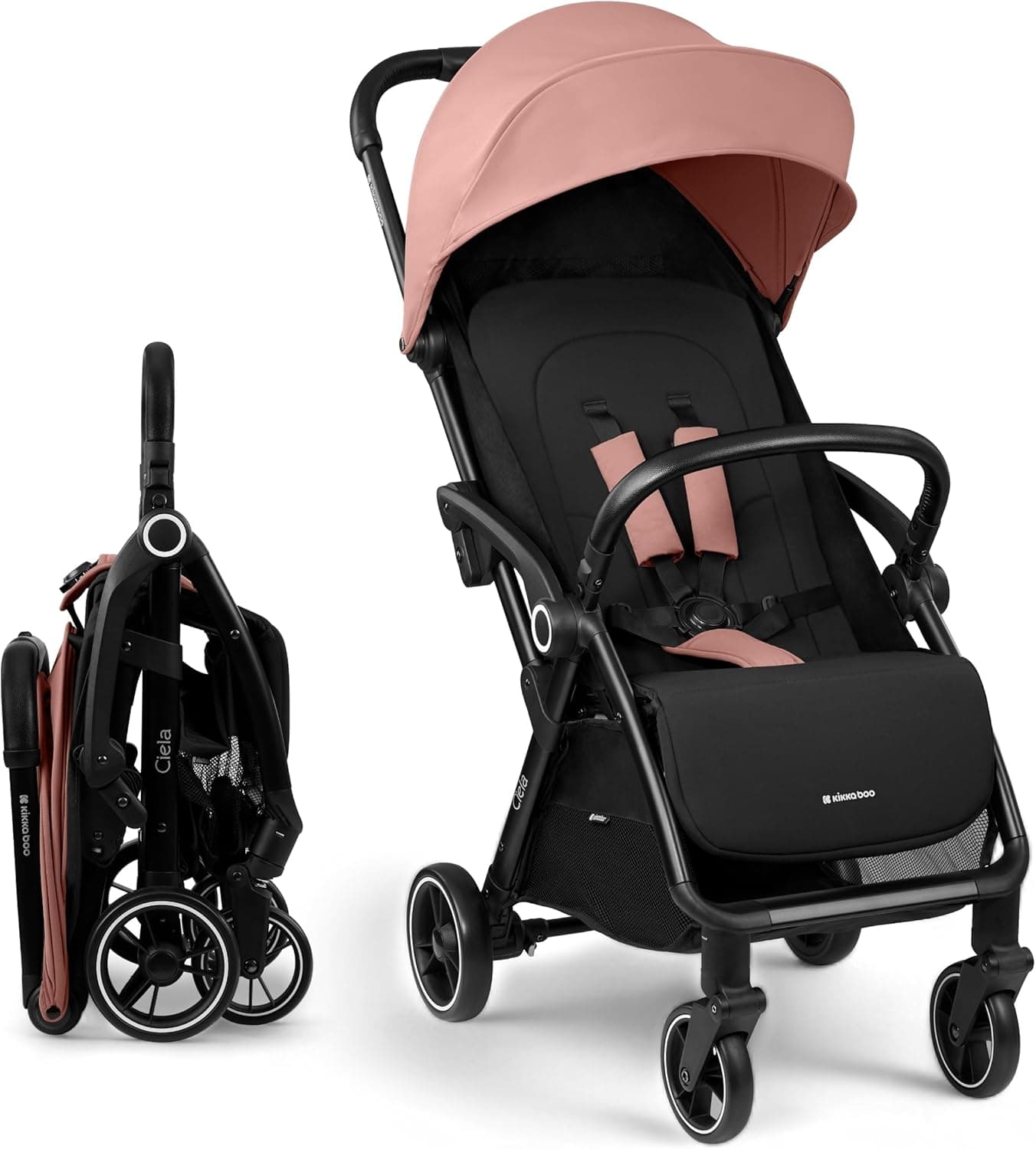KikkaBoo Cadeira de passeio céu, carrinho de bebé até 22 kg, dobrável automático, posição reclinada, super leve, compacto, tamanho da cabine, rosa