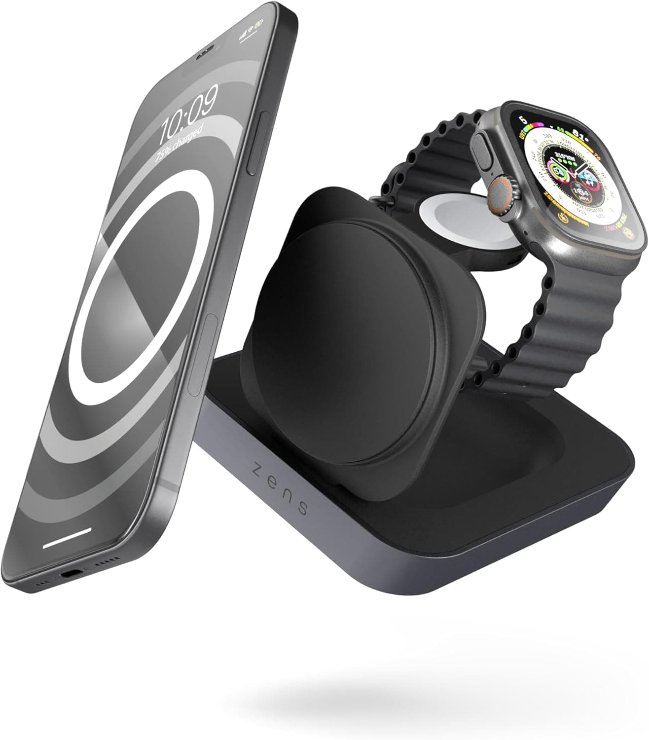 Zens Nightstand Magnetic Wireless Charger Pro 2, carregador sem fios MagSafe e Qi 15 W para iPhone/Apple Watch/AirPods, inclui adaptador de alimentação de 20 W (UE/UK/EUA), preto