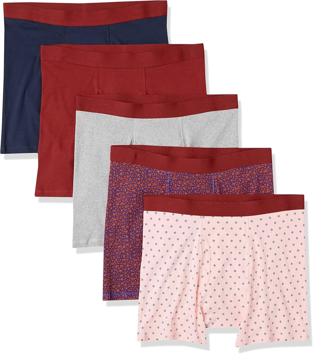 Cuecas Boxer Amazon Essentials, Confortáveis, Algodão, Sem Etiquetas para Homens, Pacote de 5