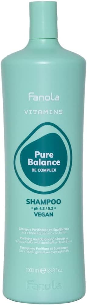 Fanola Vitamins Pure Balance Champô anticaspa de limpeza suave com ação dermopurificante e reequilibrante, enriquecido com vitaminas B e E, 1000 ml