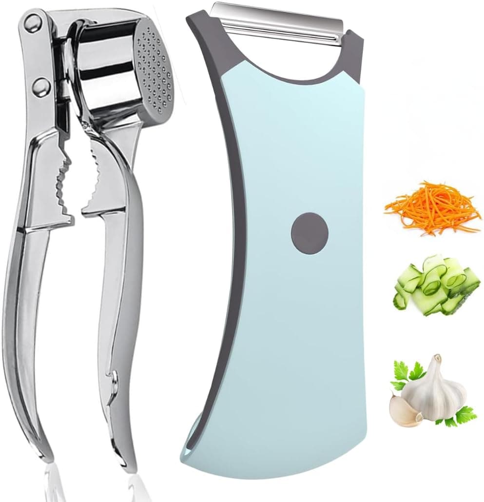 CLINPA Conjunto descascador de frutas e legumes e prensa de alhos, descascador de batatas manual