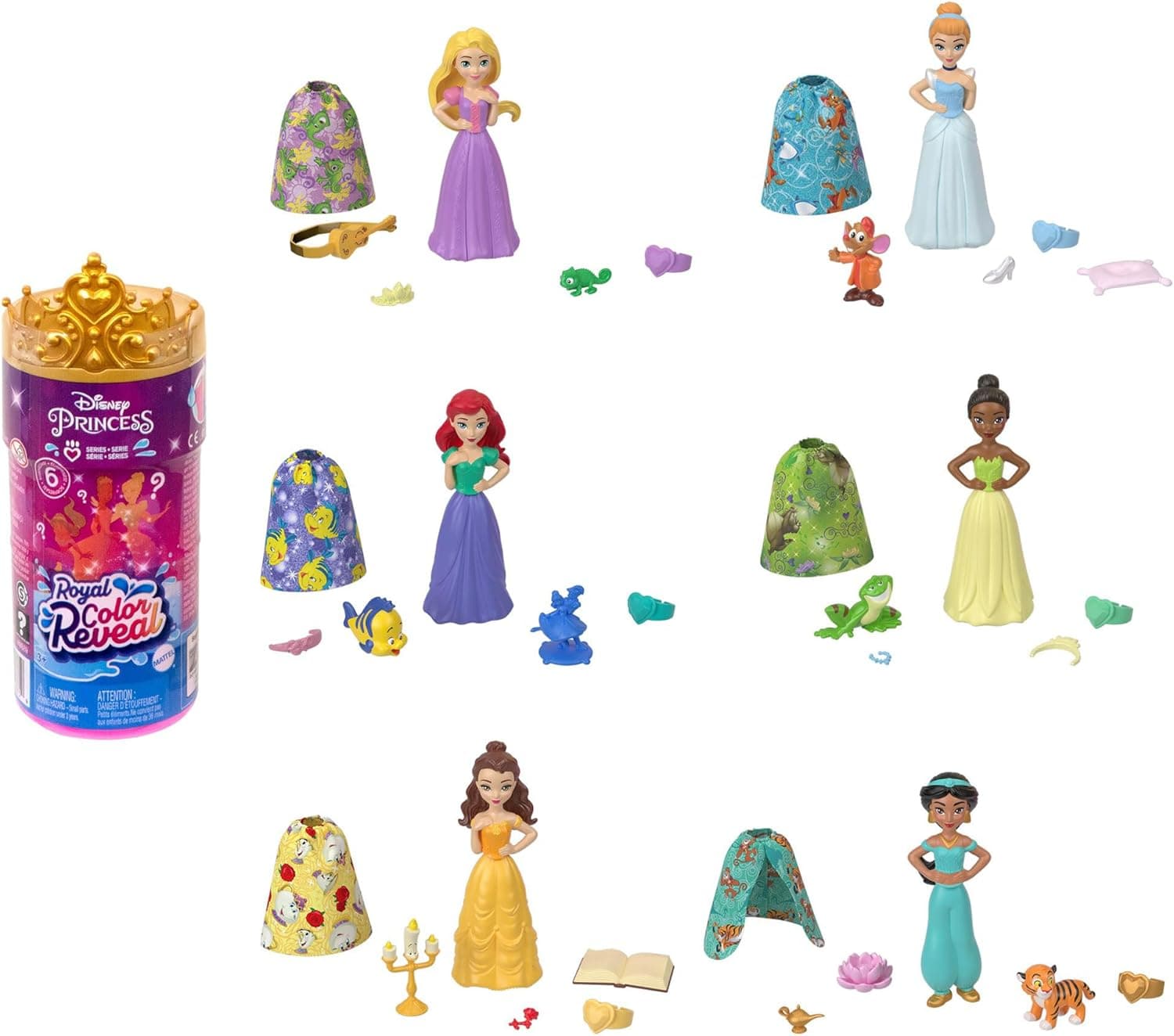 Mattel Disney Princess Minis Color Reveal boneca princesa sortida que revela a sua cor com água com acessórios surpresa, brinquedo + 3 anos (HMB69)