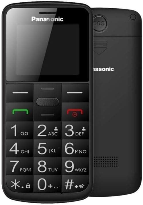 Panasonic KX-TU110EXB - Telemóvel para idosos, 1,77 polegadas (160 x 128), ecrã e teclas grandes, botão SOS, resistente a impactos, lanterna, bateria 22 h, preto