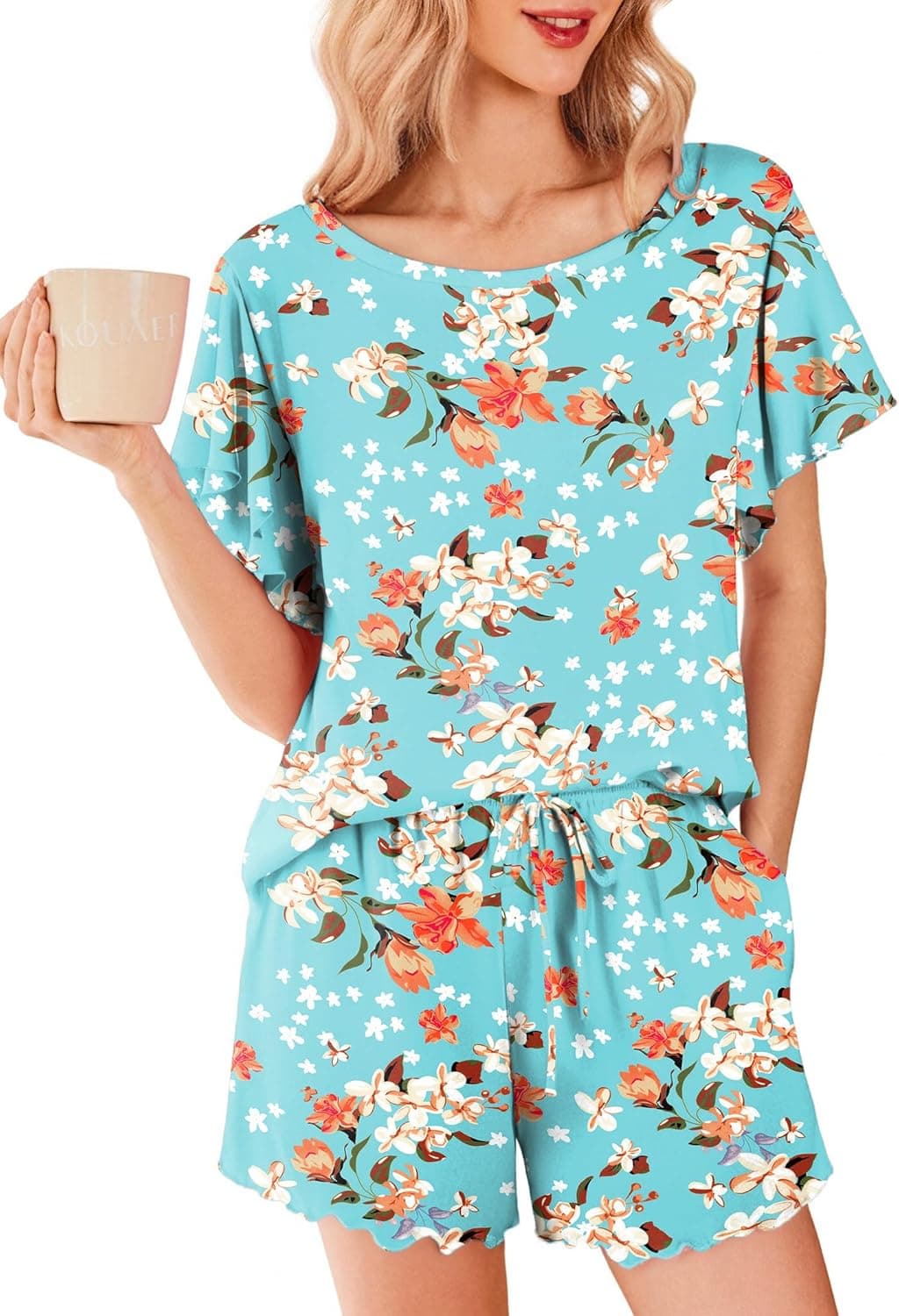 Ekouaer | Conjunto de pijama curto com estampado tie-dye para mulher