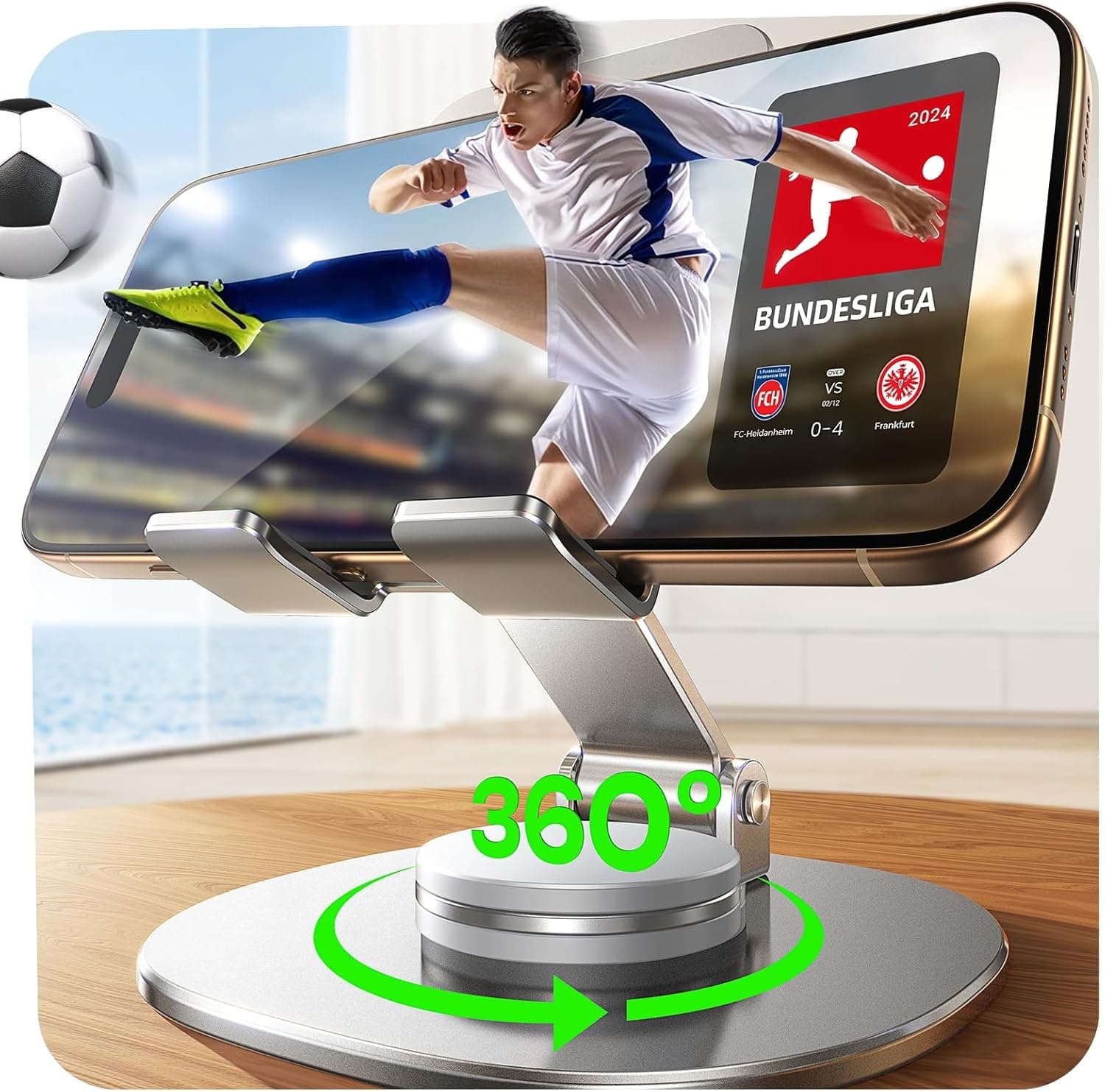 LISEN Suporte móvel mesa dobrável suporte para iPhone secretária, metal Phone Holder suporte ajustável telemóvel telemóvel para iPhone 16 15 13 12 Pro MAX Galaxy S22, Xiaomi Redmi Note 11 Pro/10 prata