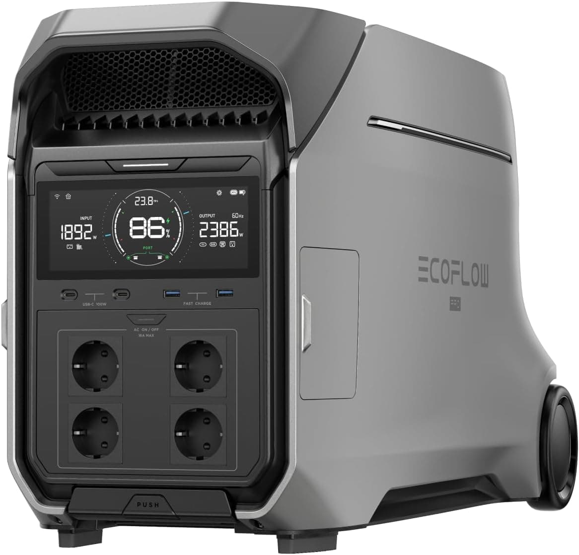 Estação de energia portátil EF EcoFlow DELTA Pro 3, bateria LFP de 4096 Wh, expansível para 12 kWh, saída de CA de 230 V e 4000 W, gerador solar para uso doméstico, campismo, caravanas